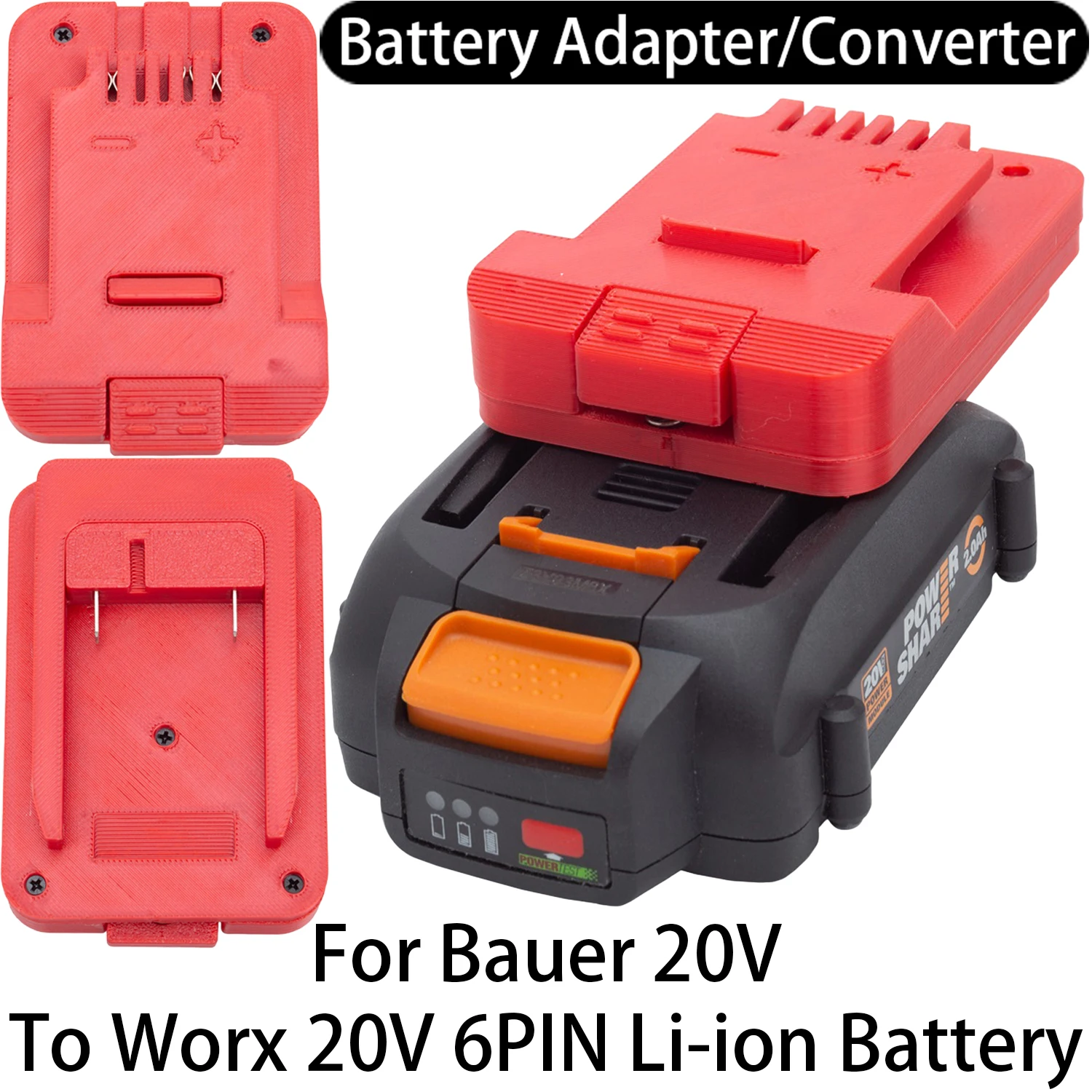 Battery Adapter For Bauer 20V Li-Ion Tool To Worx 20V 6PIN Li-Ion Battery Adapter Converter Power Tool Accessory