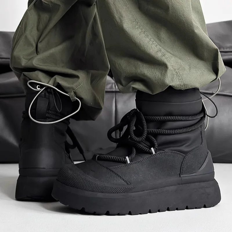 Winter Concise Solid Men's Plush High Top Thick Soled Snow Boots Fashion Versatile Warm Soft Comfortable Hairy Cotton Boots