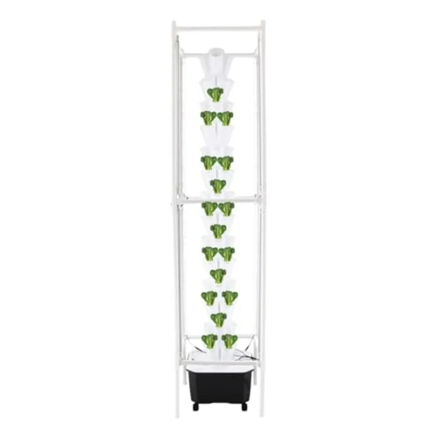 Vertical hydroponic growing tower for home, office, balcony, kitchen use; white+black ABS plastic; 14-tier with LED lights, tim