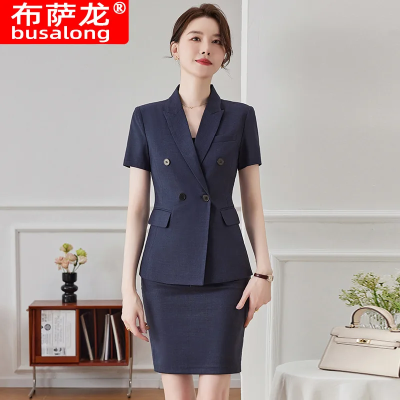 Summer Professional Women's Suit Jacket Short Sleeve Slim Commuting Formal Wear Hotel Manager Workwear Gold Store Workwear