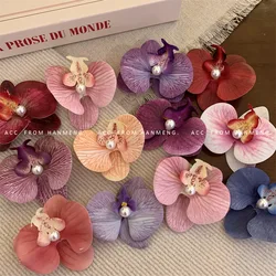 New Sweet Phalaenopsis Flower Hairpin Creative Cloth Butterfly Orchid Pearl Hair Clip Female Headdress Hair Accessories 2024