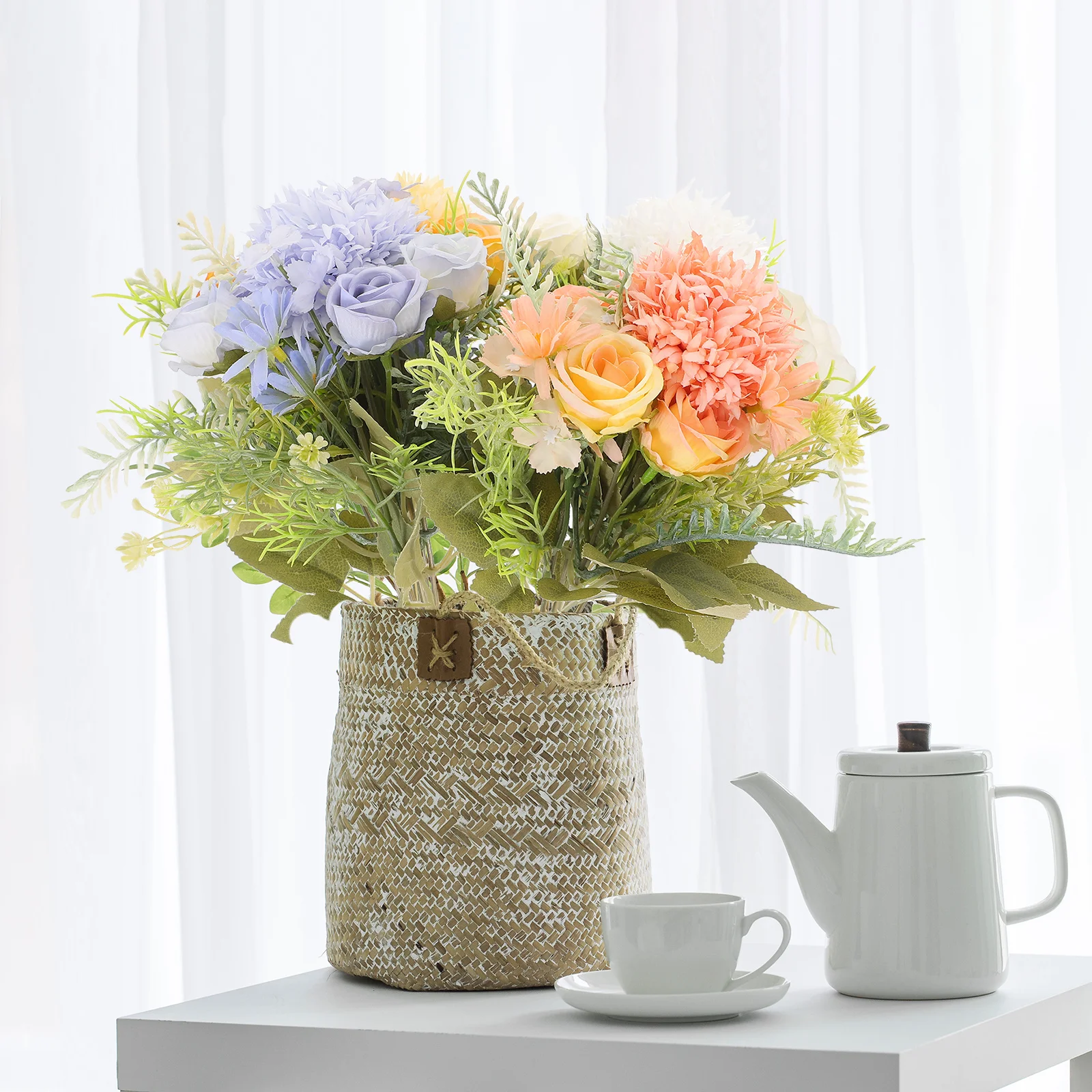 

4Pcs Artificial Bouquet Realistic Simulation Flower Stems Fabric Fake Flowers for Home Office Decor Artificial Flowers