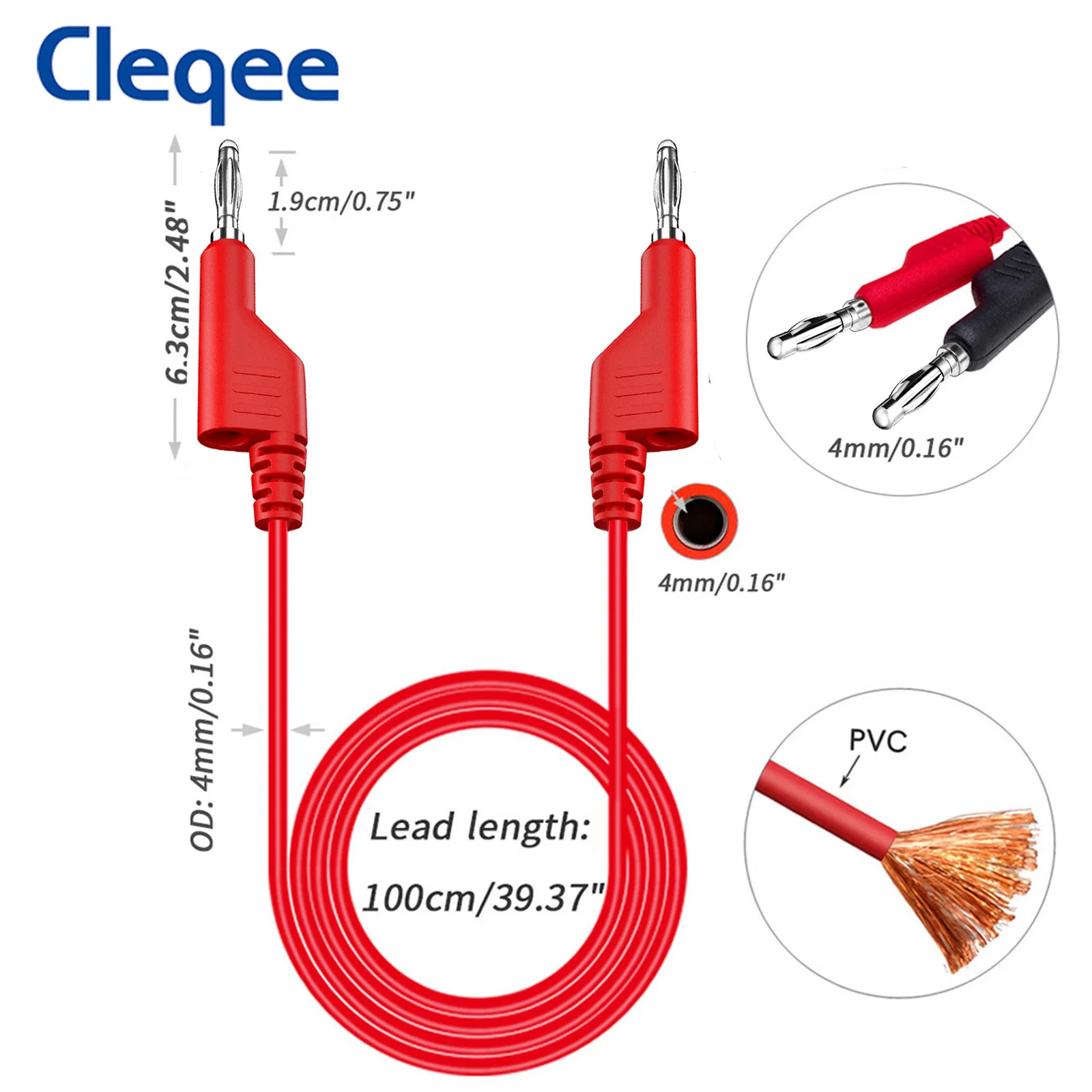 Cleqee P1036 2PCS/5PCS Dual 4mm Stackable Banana Plug Multimeter Test Leads 1M Cable 1000V/15A