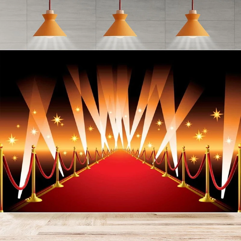 Red Carpet Stage Photography Backdrop Spotlight Sparkly Drama Play Music Show Birthday Background Party Backdrop Wall Banner