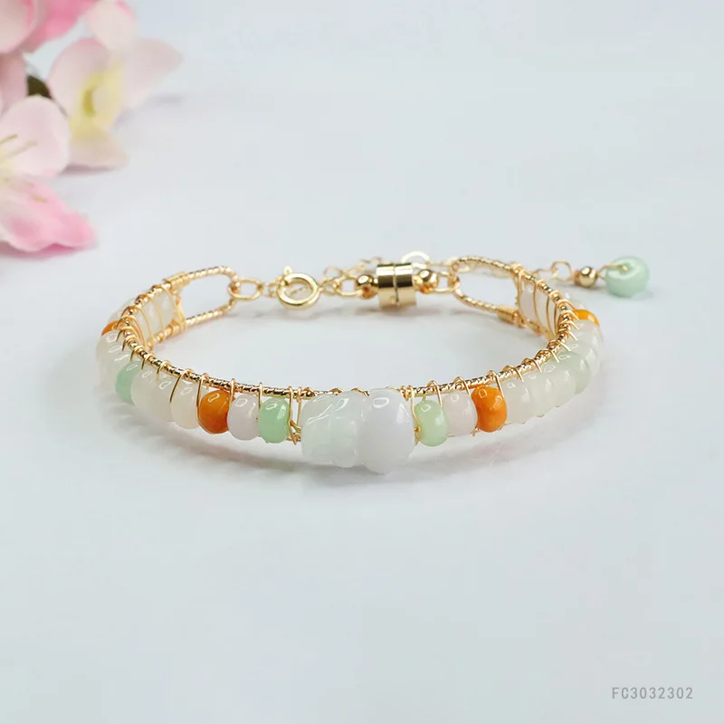 

Natural Jade PiXiu Bracelet, Tricolor Abacus Bead Bangle, Lucky Wealth Jewelry