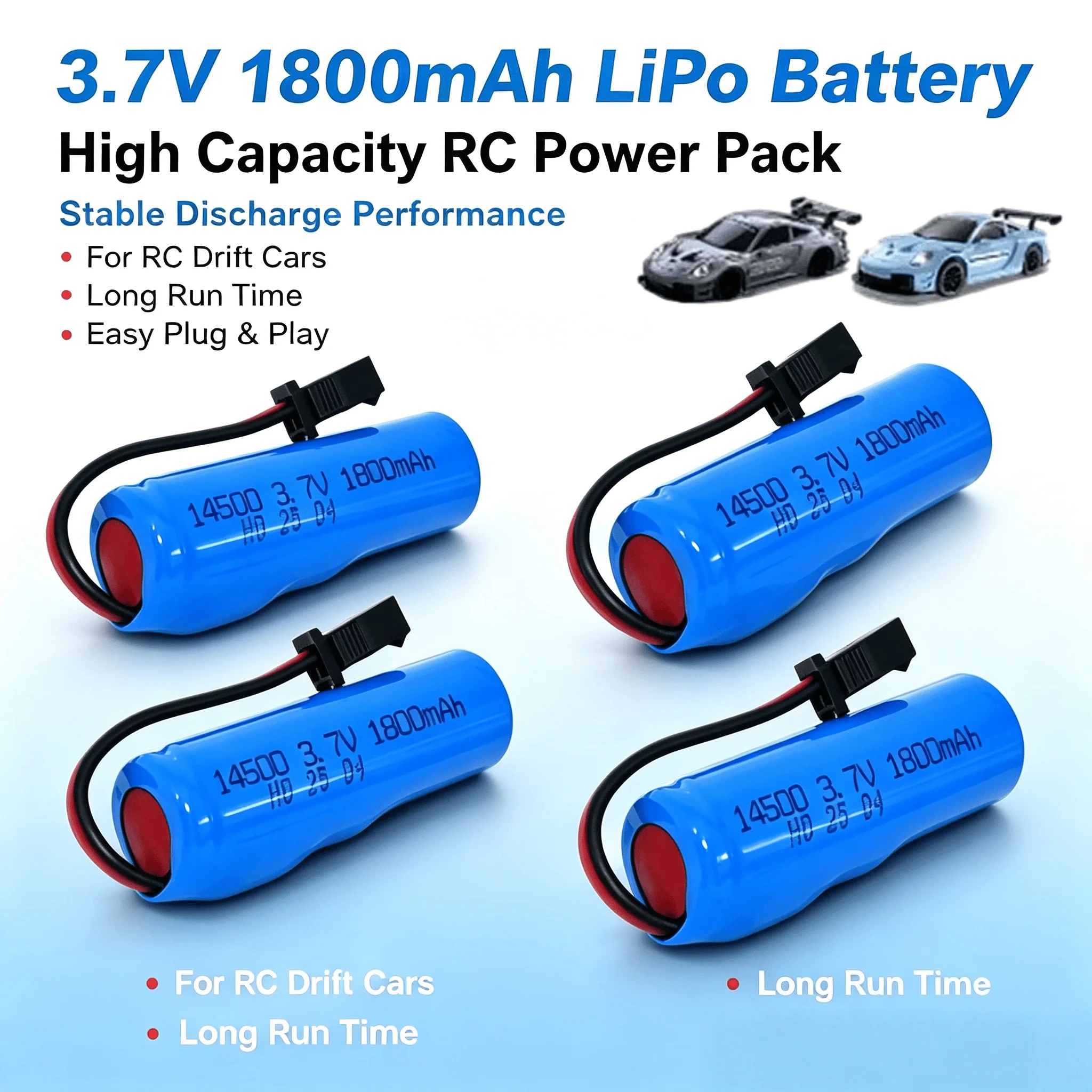 14500 3.7V 1800MAH Li-ion Battery With SM-2P Plug For Rc Drift GT3 RS 911 High Speed Car mi SU7 1:24Racing Car/Replacement Parts