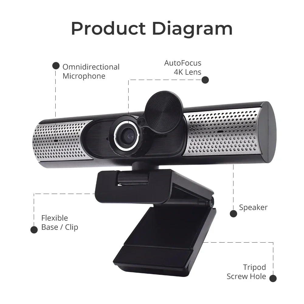 PEGATAH Mini 4K Webcam USB Computer Webcam per PC Laptop Live Streaming Full HD 1080P Web Camera per lavorare con microfono treppiede