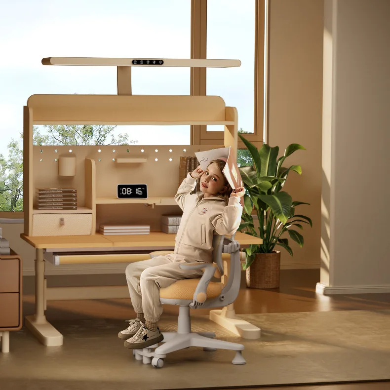 New study table desk writing table for primary school students household lifting solid wood desk set