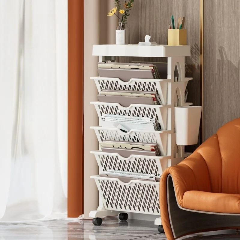 

Mobile Floor Standing Bookshelf with Wheels Portable Book Storage Multi-functional Office Storage Simple Multi-level Storage