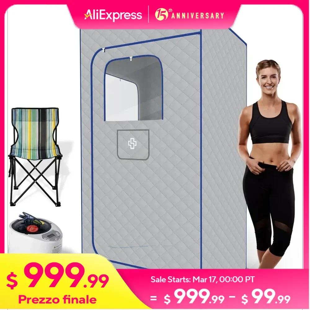 Sauna portátil para el hogar: sala de vapor con calentamiento rápido, 9 configuraciones de temperatura, caja de sauna personal impermeable con control remoto