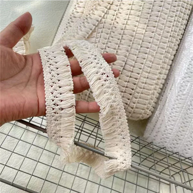 3cm Wide New White Beige Cotton Embroidery Tassel Woven Ribbon Home Decoration Crafts Curtain Carpet Sofa Diy Lace Accessories