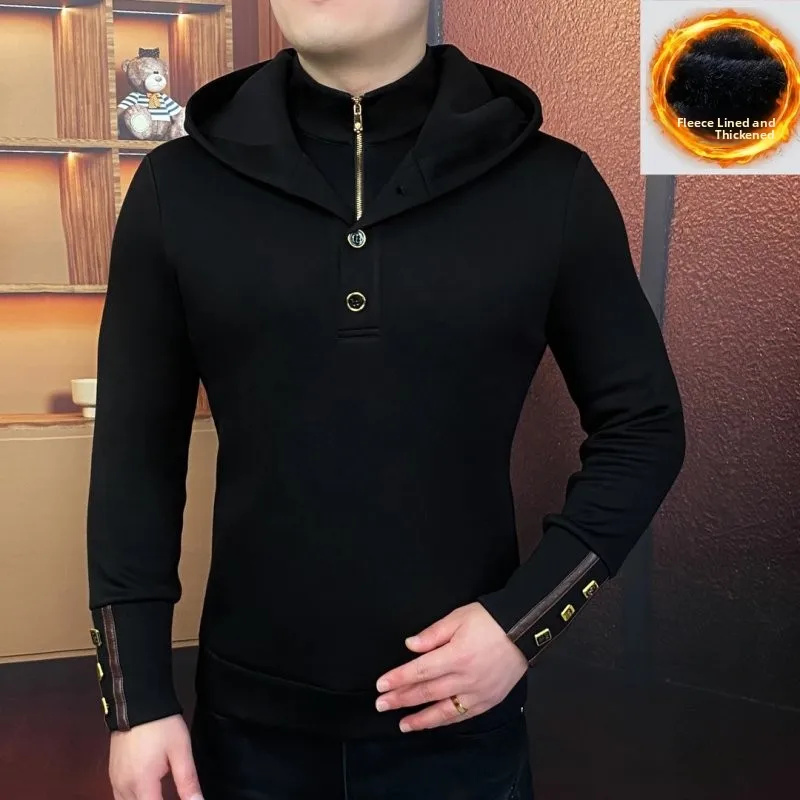 

Новая мужская толстовка с капюшоном на флисовой подкладке, с длинным рукавом, базовый слой, зимняя верхняя одежда, большие размеры, повседневная свободная куртка 2025 года