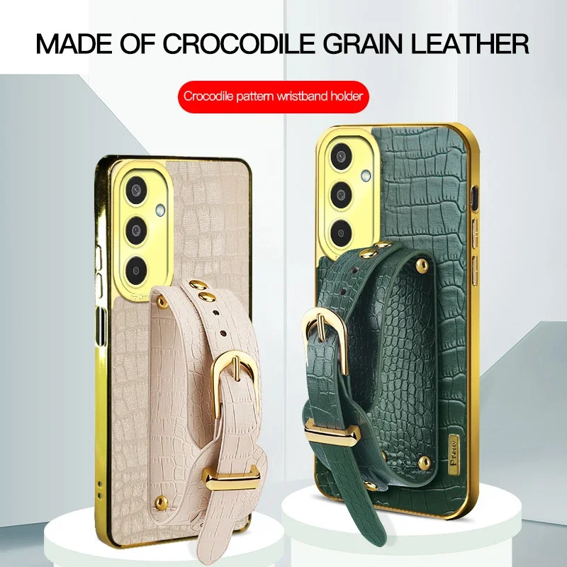 

Мягкий чехол для телефона из искусственной кожи крокодила с ремешком на запястье для Samsung Galaxy M35 M23 M32 M33 M34, силиконовый чехол-подставка