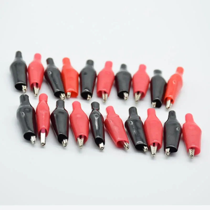 20Pcs 35mm Alligator clip black red  soft plastic coating test probe alligator clip crocodile test clip