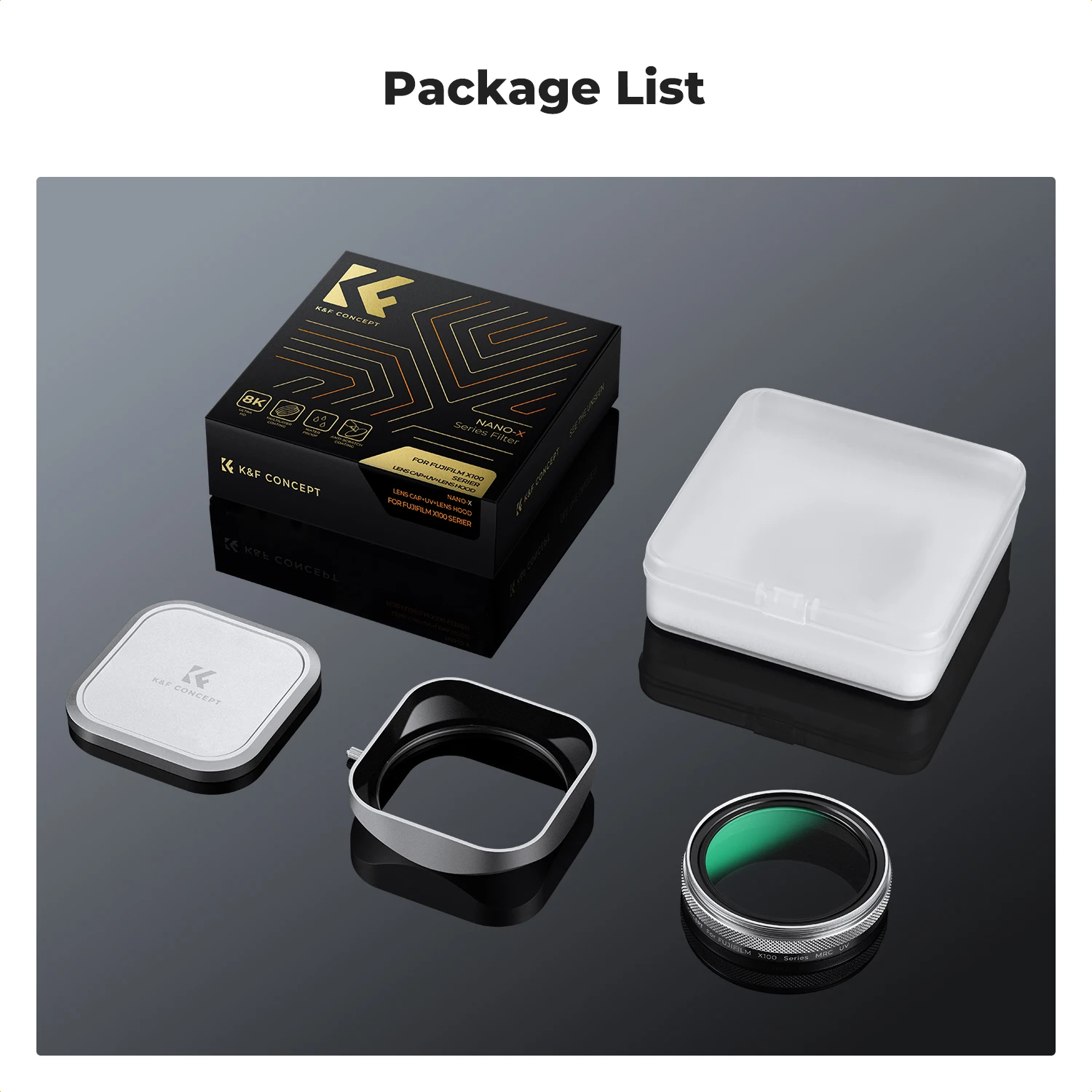 K&F CONCEPT Nano-X Camera Lens Hood Set (Lens Hood +Lens Cap+UV Filter 49mm),for Fujifilm X100V X100VI FX100 SX100 TX100