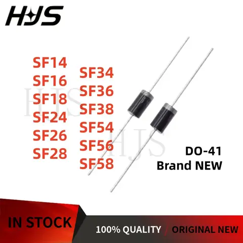 100PCS SF14 SF24 SF34 SF54 SF16 SF26 SF36 SF56 SF18 SF28 SF38 SF58 400 600V 1A 2A 3A 5A DO-41 Best quality