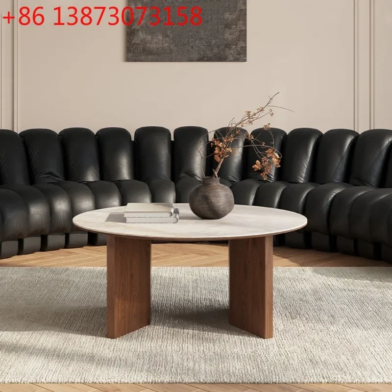 

Solid wood coffee table Italian minimalist walnut travertine rock slab coffee table