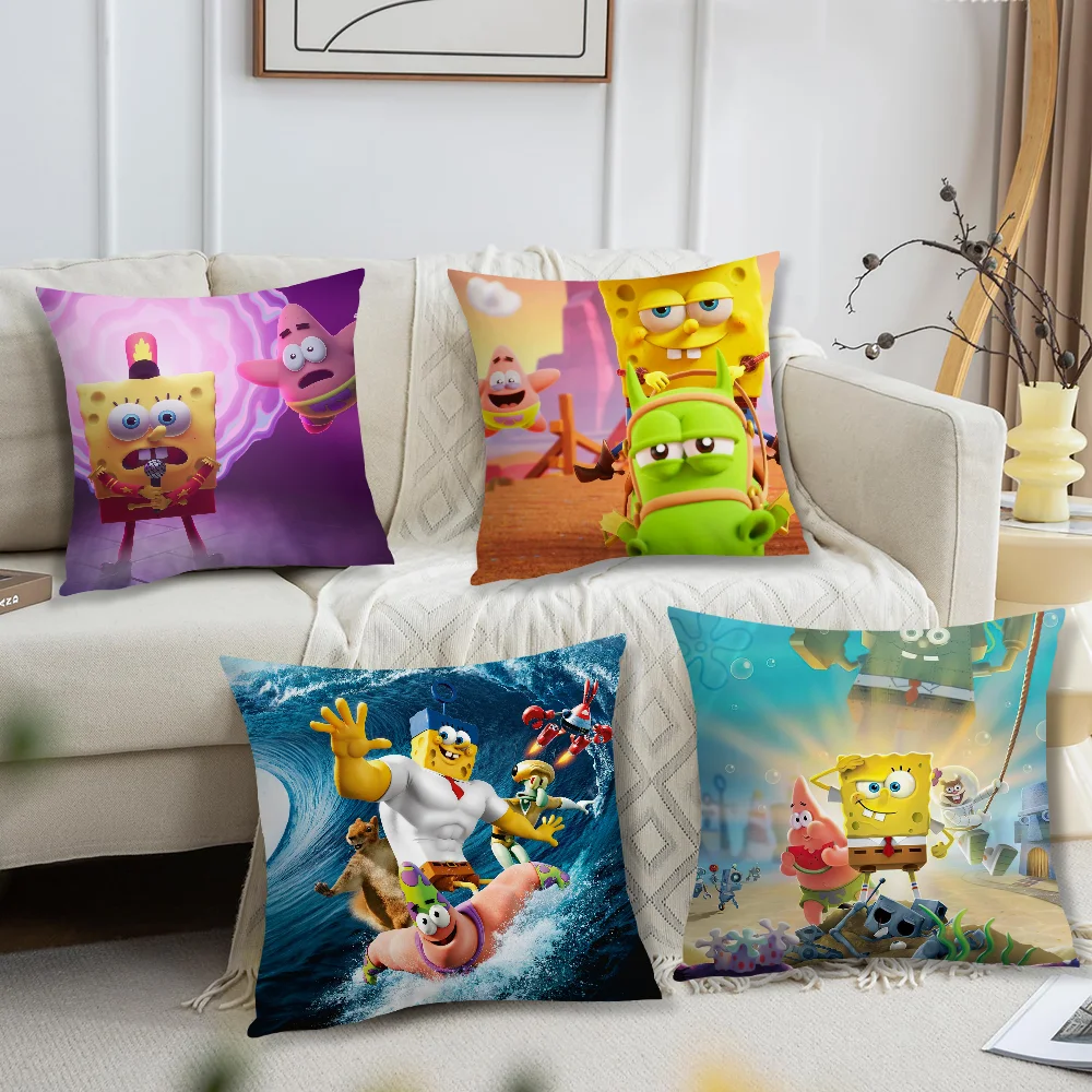 Movie Cartoon S-Sponge B-Bob Pillow Case Living Room Sofa Cushion Cover Suitable For Home Bedroom Room Decoration