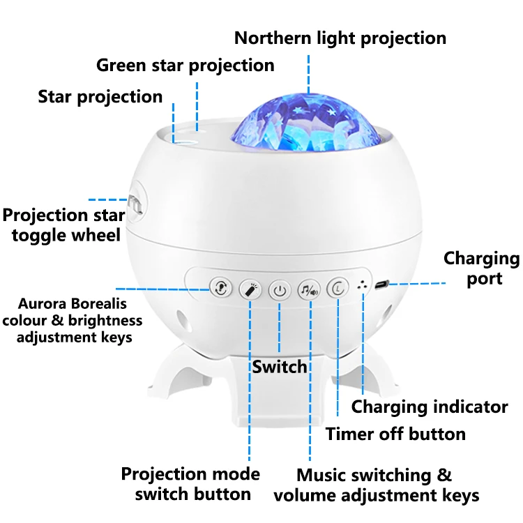 Aurora Star Projector Lamp 2024 Galaxy Starry Sky Atmosphere Light Northern Lights USB Rechargeable Small Nightlight Speaker