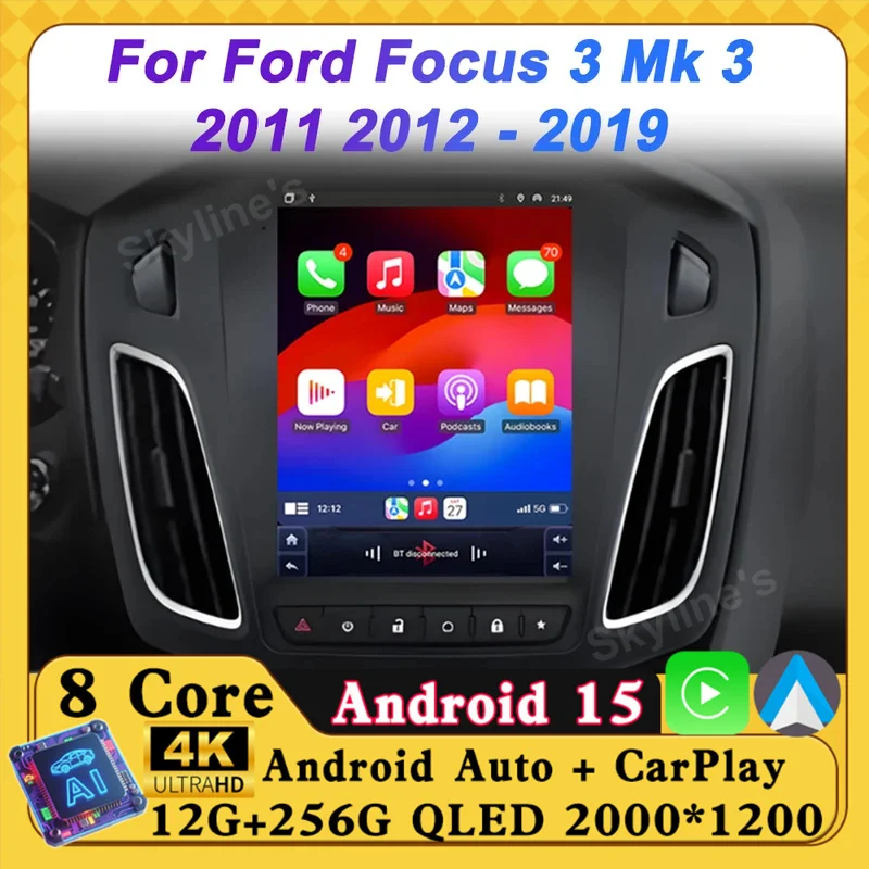 Radio estéreo para coche de 9,7 pulgadas para Ford Focus 3 Mk 3 2011 2012 - 2019 para navegación GPS estilo Tesla Android Auto 4G Wifi