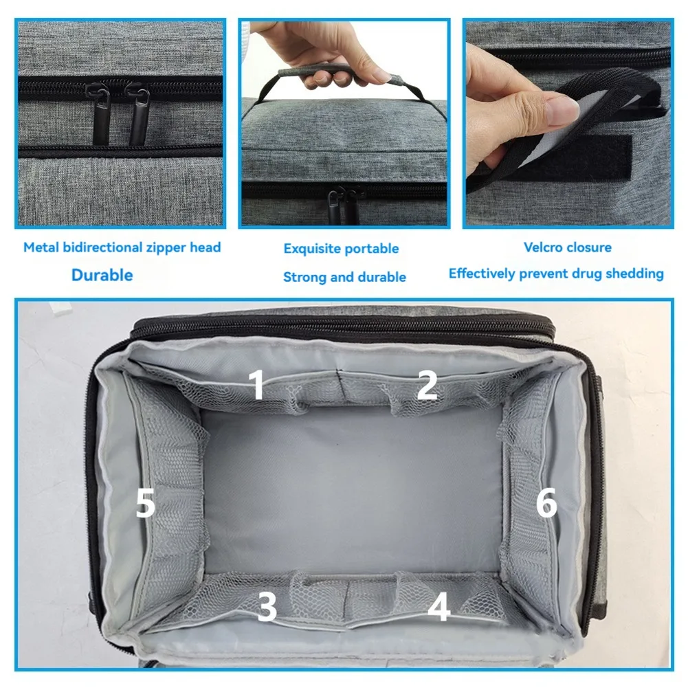 Borsa portaoggetti per medicinali Organizzatore vuoto per bottiglie di pillole con serratura con buste portatili con cerniera Scatola per medicinali per viaggi a casa