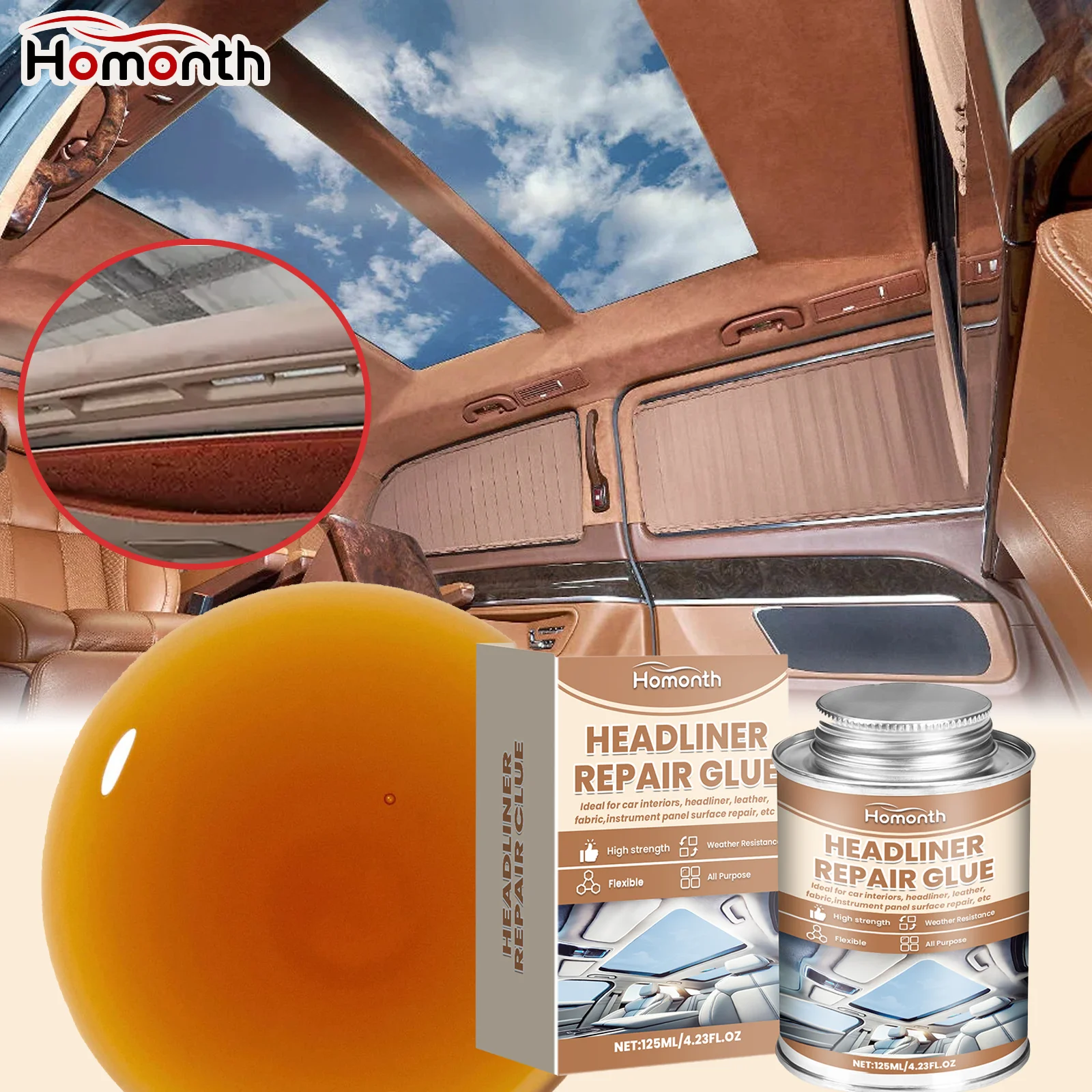 

Automotive Roof Repair Glue Strong Flexible Adhesive Prevents Cracking Interior Fabric Leather Fix Professional Easy Application