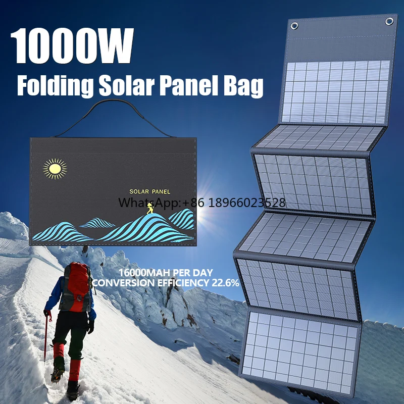 Solar Panel 600W 1000W Portable Folding Bag USB+DC Output Charger Outdoor Power Supply for Home Mobile Phone Power Generator