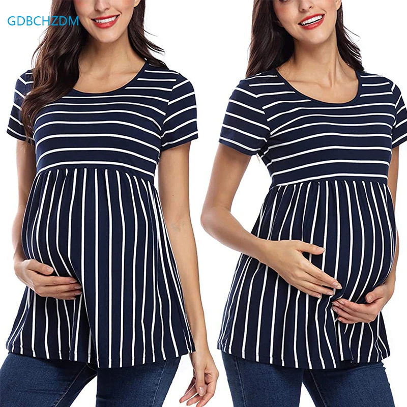 

Womens Maternity Tops Short Sleeve Striped Tunic Casual Pregnancy T-Shirt Maternity Clothes Comfy Flattering Summer Blouses