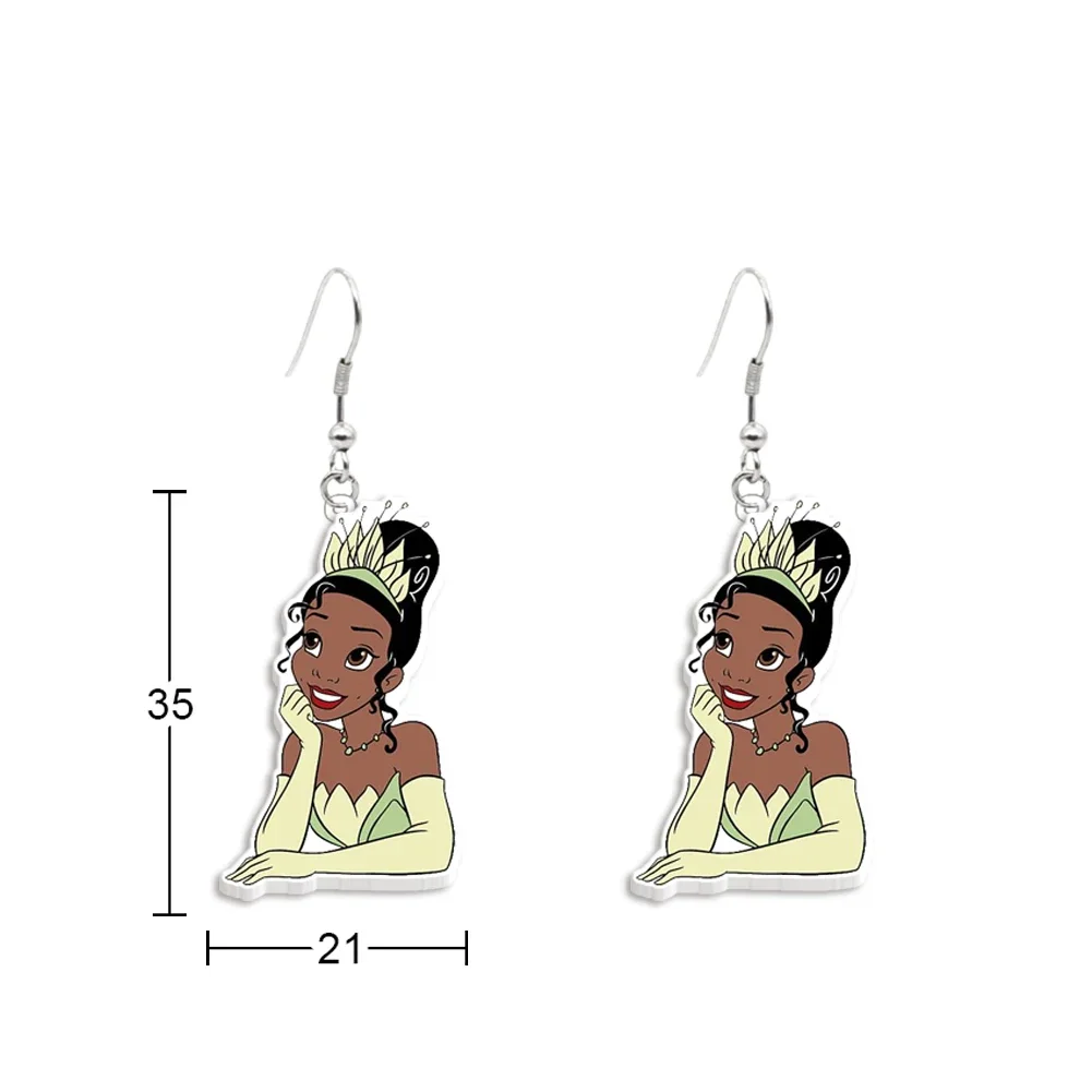 Princess Tiana Cartoon Disney Figure Character Women Stud Earrings Girl Acrylic Earring Jewelry for Women Gift