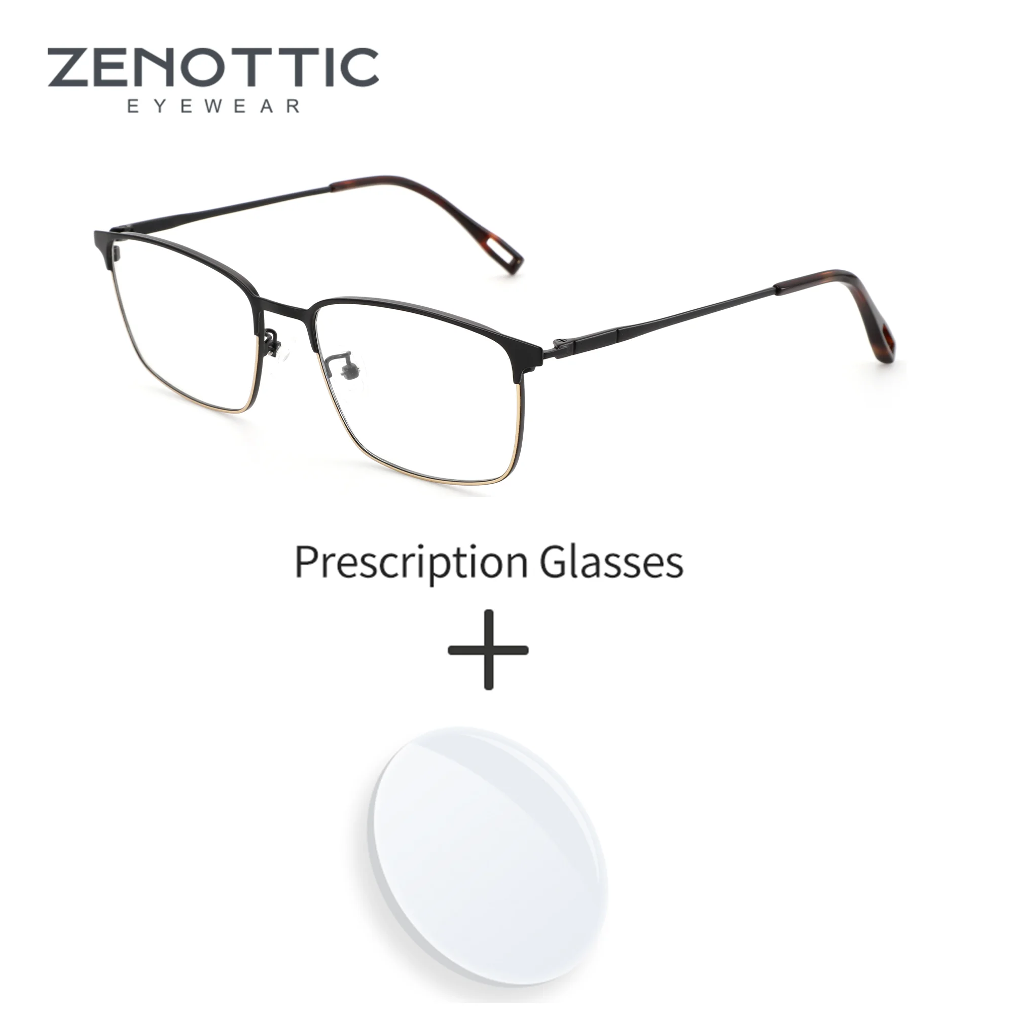 

ZENOTTIC（XL Size）Fashion Metal Prescription Glasses For Men Modish Square Anti Blue Light Photochromic Optical Eyewear