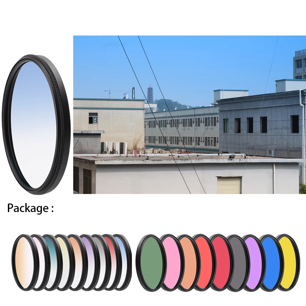 Color Lens Filter Circle Graduated Gradual Gradient 37/40.5/43/46/49/52/55/58mm 62mm 67mm 72mm 77 82mm Colorful For Nikon Canon