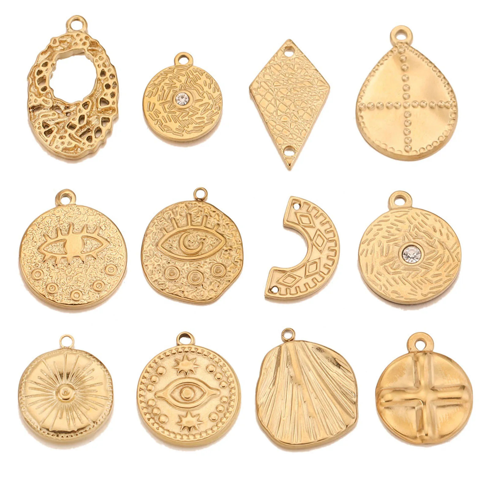 304 Stainless Steel Gold Color Irregular Charms Cross Evil Eye Sun Pattern Pendants For Jewelry Making Diy Necklace Findings,1PC