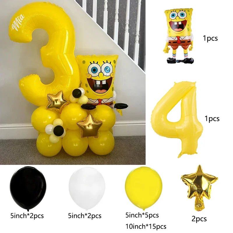 SpongeBob SquarePants Cartoon Aluminum Film Balloon Macaron Yellow 32 inch Number Balloon Set Children\'s Toy Party Decoration