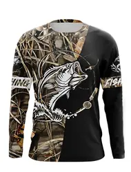 Men's Fishing Shirt Outdoor Long Sleeved UV Protection Breathable Quick Dry Lightweight Sweat Wicking Tops Spring Summer Fishing