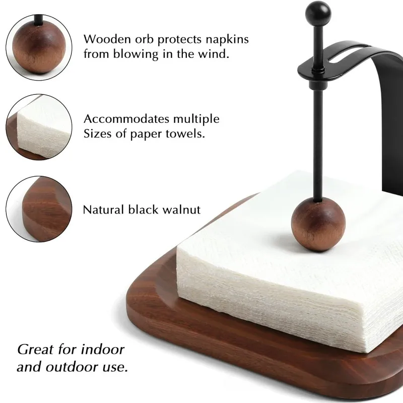 

A63K-Luxury Walnut Wood Tissue Holder - Tabletop Napkin Stand For Dining, Coffee Shops