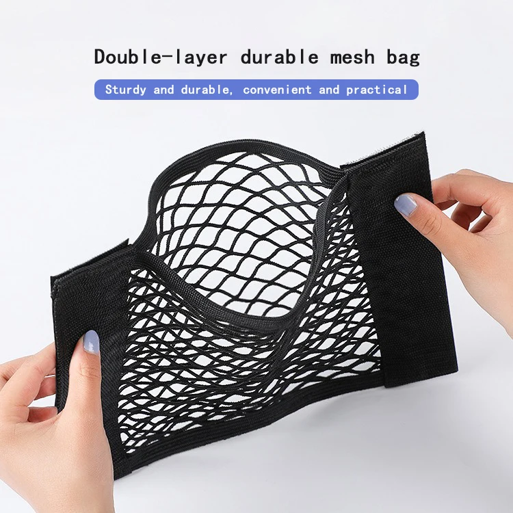 Double layered mesh storage bag compartment breathable mesh structure fixed by magic tap for car trunk back seat organization image 2