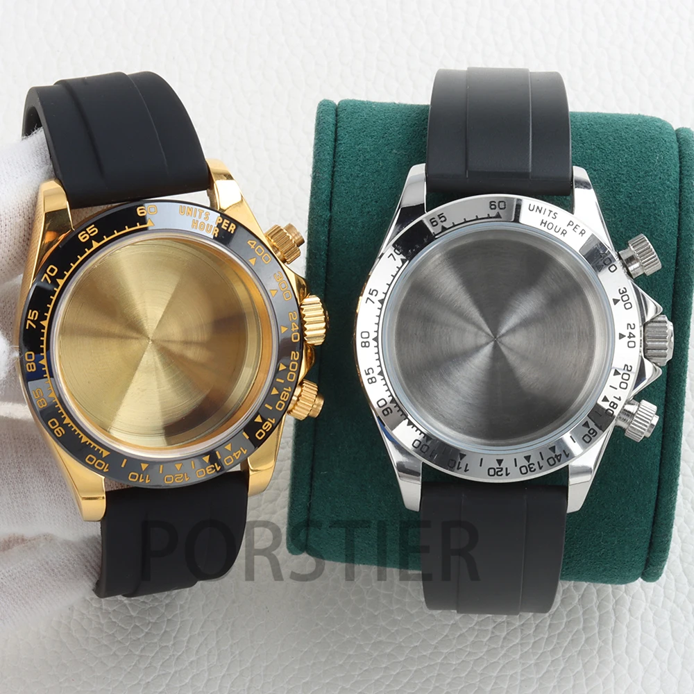 vk63 40mm Watch Case Sapphire glass for DAYTONA vk63/vk64 Quartz Movement 29mm Dial 100m Water Resistant Rubber Watchband