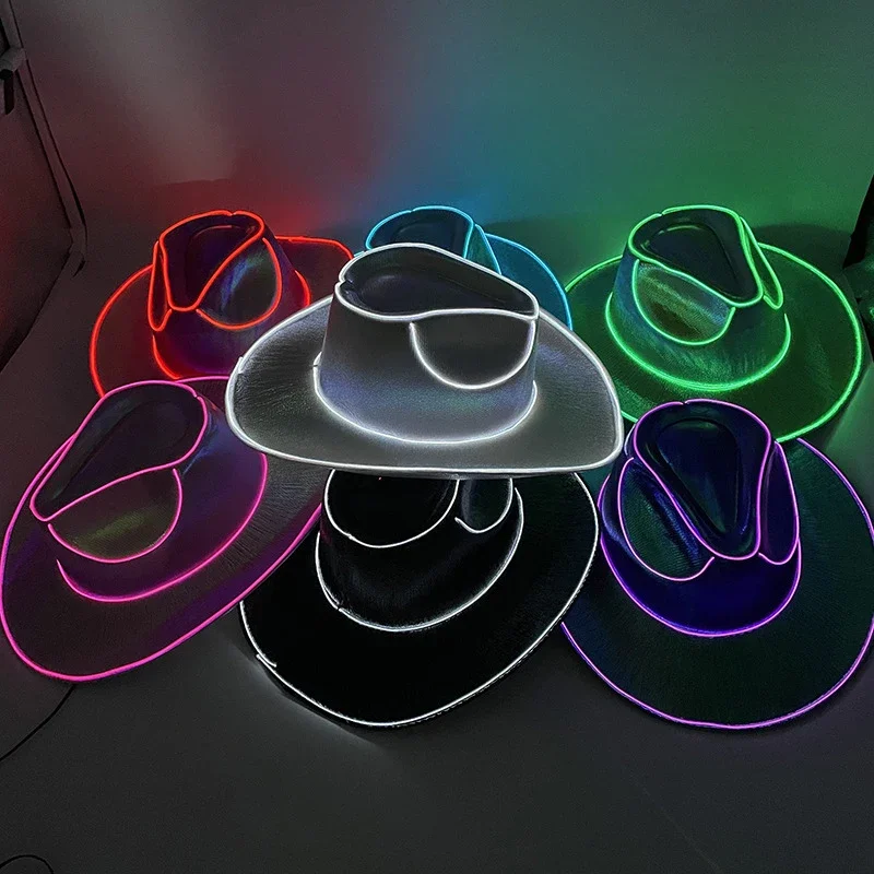 

Halloween Glowing Hat Carnival Party LED Wireless Fluorescent Colorful Cowboy Glowing Hat Laser Illusion Cowboy Hat