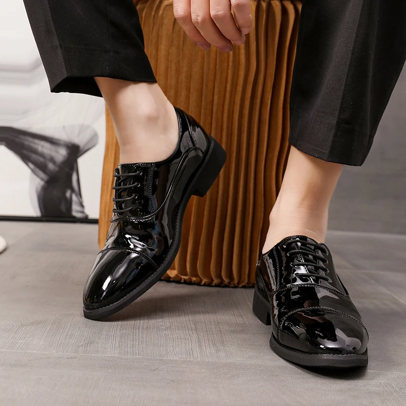 

Men's casual leather shoes Gentleman minimalist style Office or Business 38-46 Adult work suit shoes New plus size Black