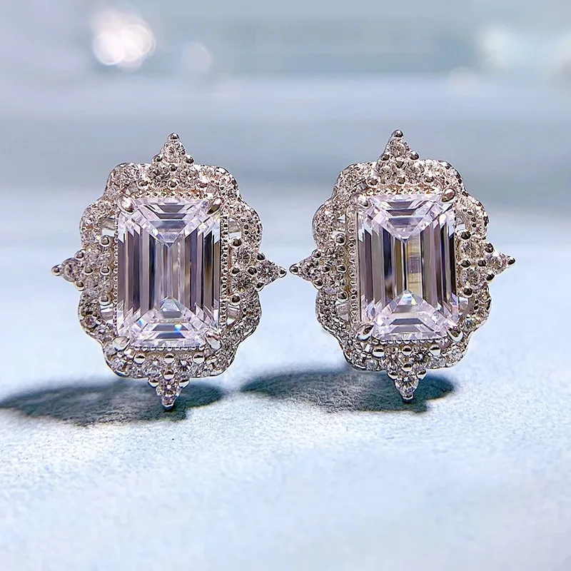 

2022 new 925 silver imported high carbon diamond 6*9mm imitation emerald zircon earrings cross border ins