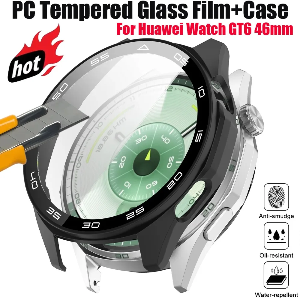 PC Tempered Glass Film+Case for Huawei Watch GT6 46mm Official Scale Screen Shell Cover Can Use/save The Trouble of Pasting Film