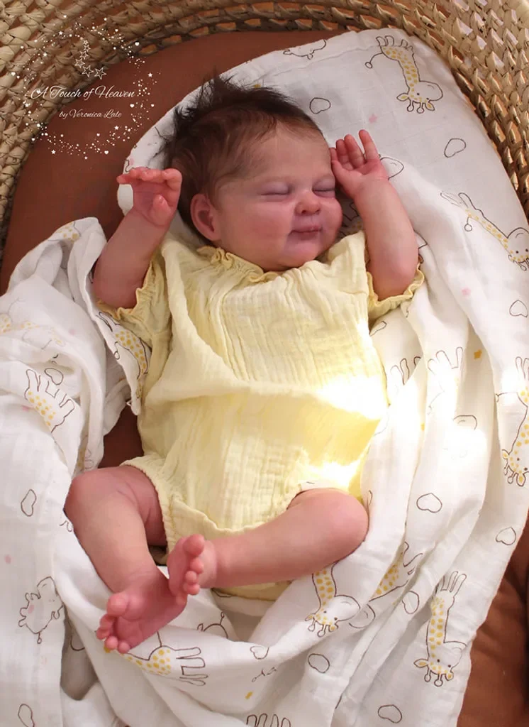 Zestaw dla lalek Reborn NPK 19'' Olivia, niezamalowana, świeży kolor, z tkaninowym ciałem i oczami, wysokiej jakości części do samodzielnego wykonania lalek.