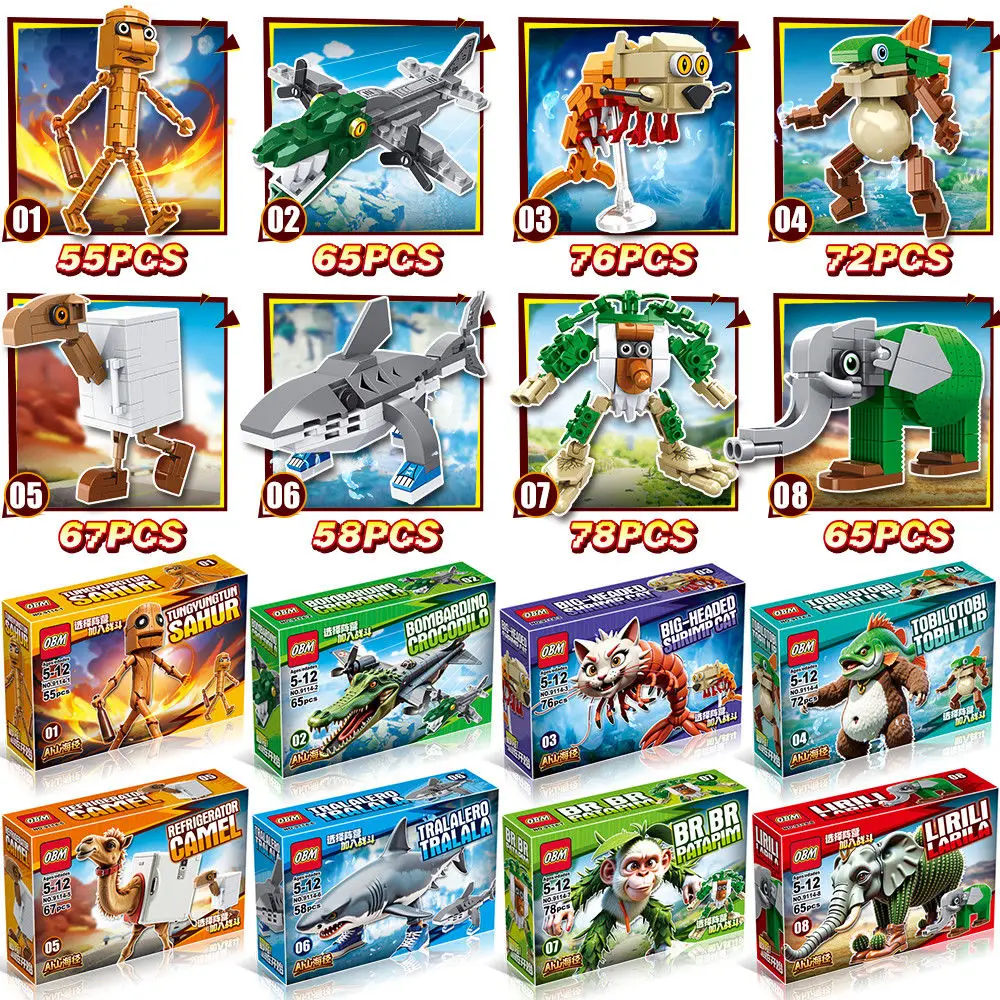 

Итальянский Brainrot Tung Tung Sahur ‌ Строительные блоки Tralalero Tralala ‌ Коллекционные фигурки, игрушки для детей, развивающие сенсорные игрушки, подарки