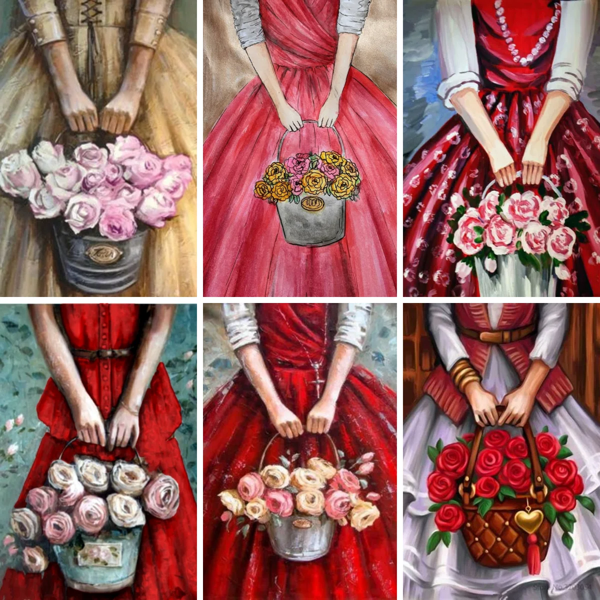 

Full Round Drill Diamond Painting Girl with Basket of Flowers 5D DIY Romantic Portrait Diamond Embroidery Mosaic Painting Gifts