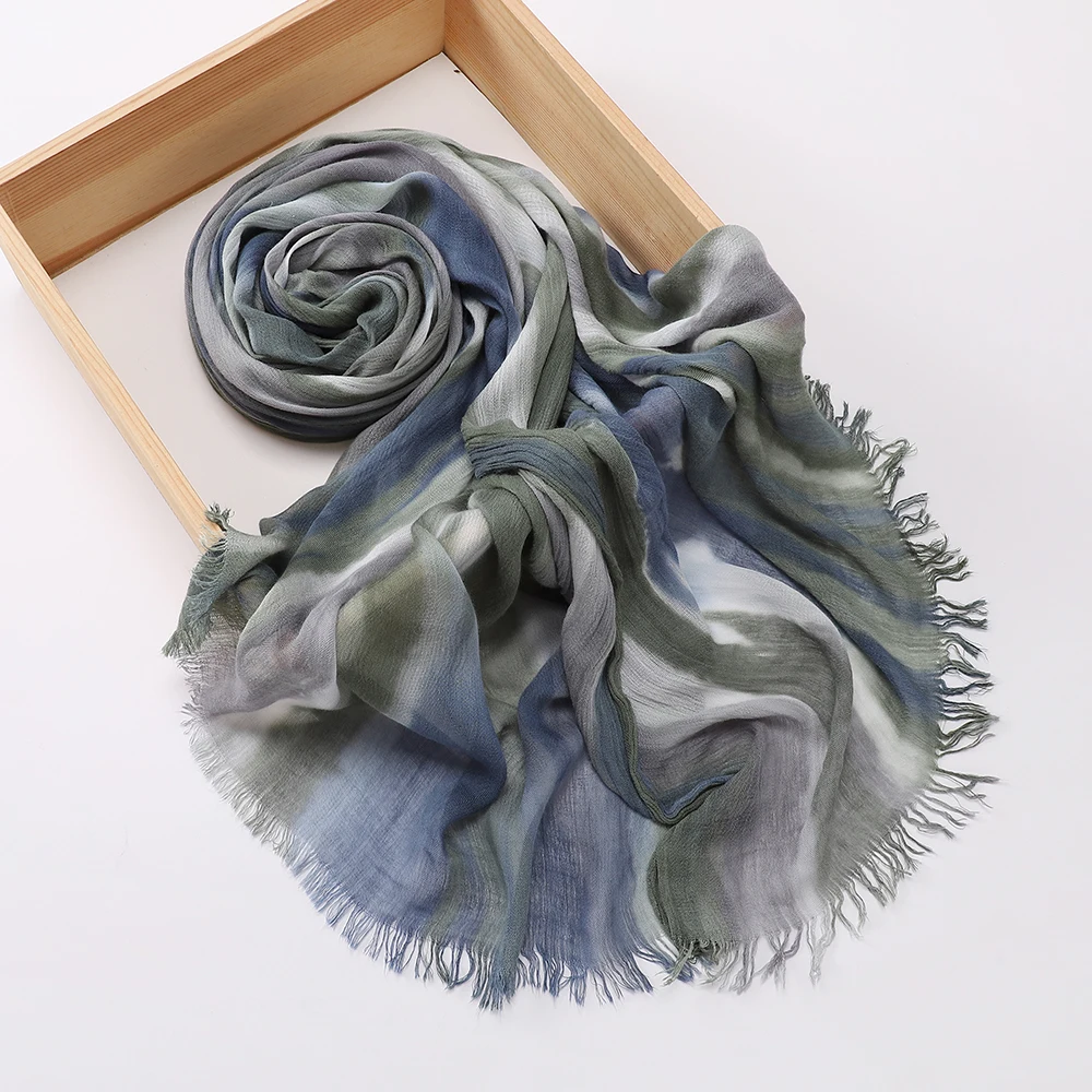 Muslimischer Batik-Hijab Premium Kopftuch Weicher Atmungsaktiver Hijab für Frauen Farbverlauf Baumwolle Viskose Modal Hijab Femme Musulman – Detail 9