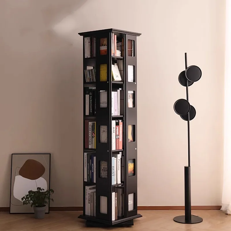 Solid Wood Storage Bookcases Rotate Designs Vertical Vintage Bookcases Traditional Black Librero Organizador Mueble Furniture