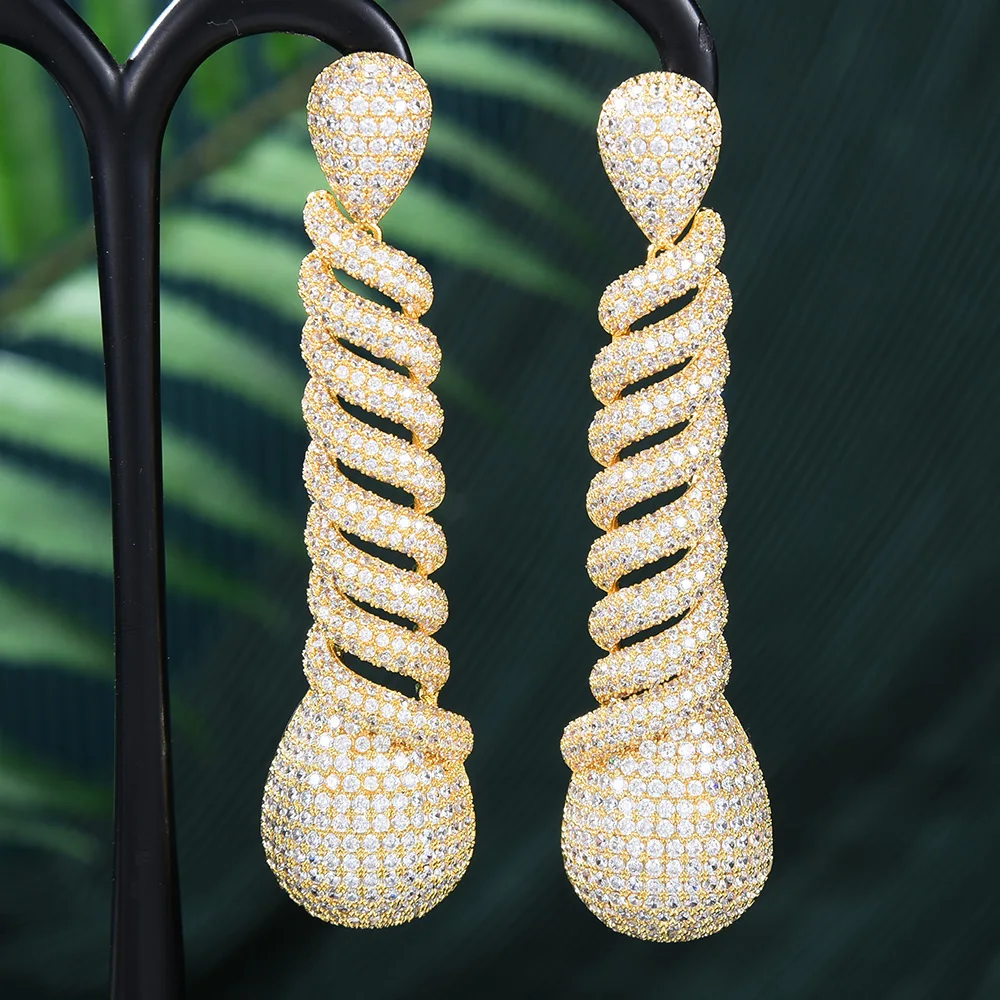 Missvikki Luxury Gorgeous Trendy Long Earrings For Women Wedding Cubic Zircon Crystal CZ Dubai Bridal Earring Fashion Jewelry