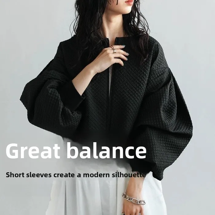 

Faionable ort Bubble Sve Coat Casual Design Autumn 2023 Women's Loose Fit Printed Jaet round Ne Long Sve Coat