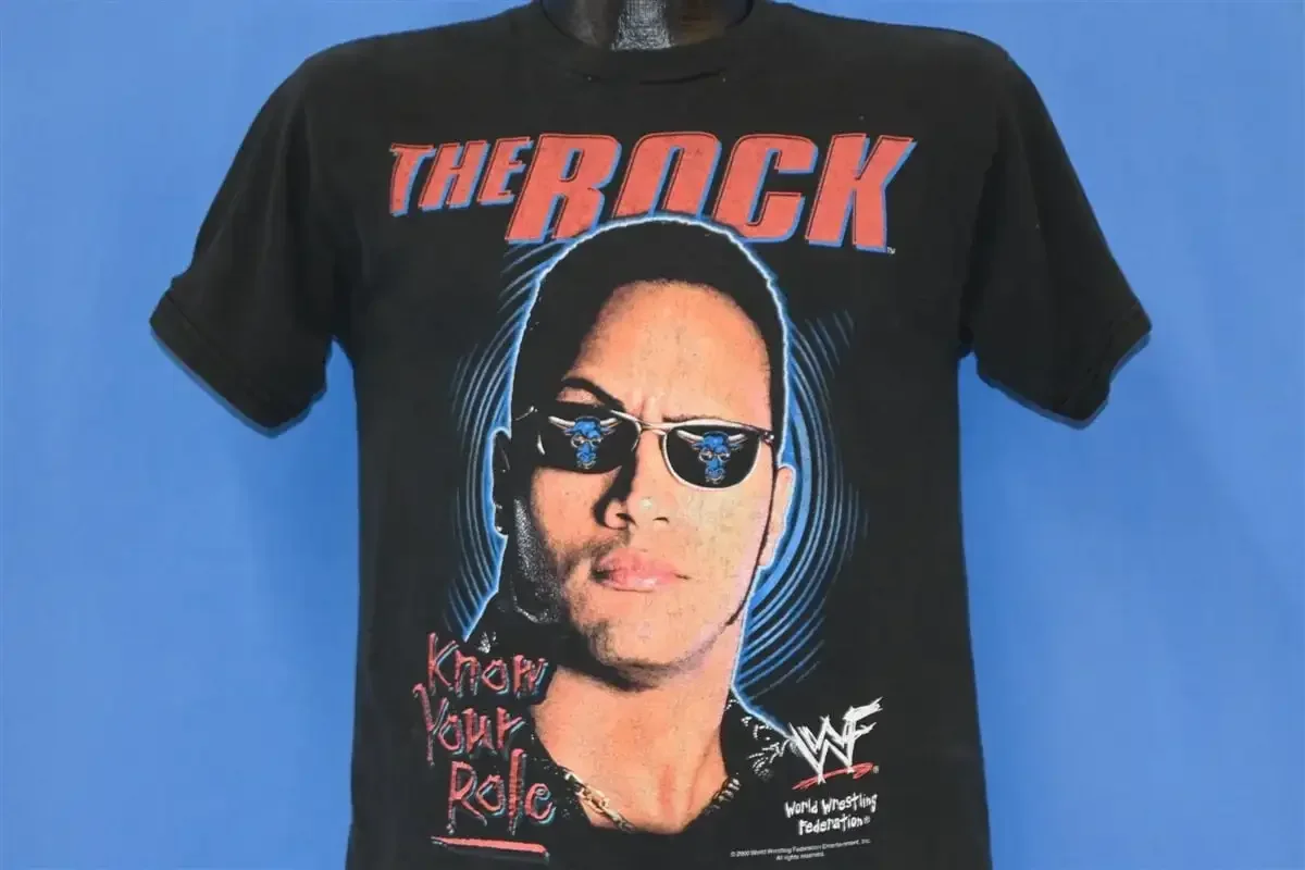 Camiseta de lucha libre Y2K the Rock WWF Know Your Role Dwayne Johnson
