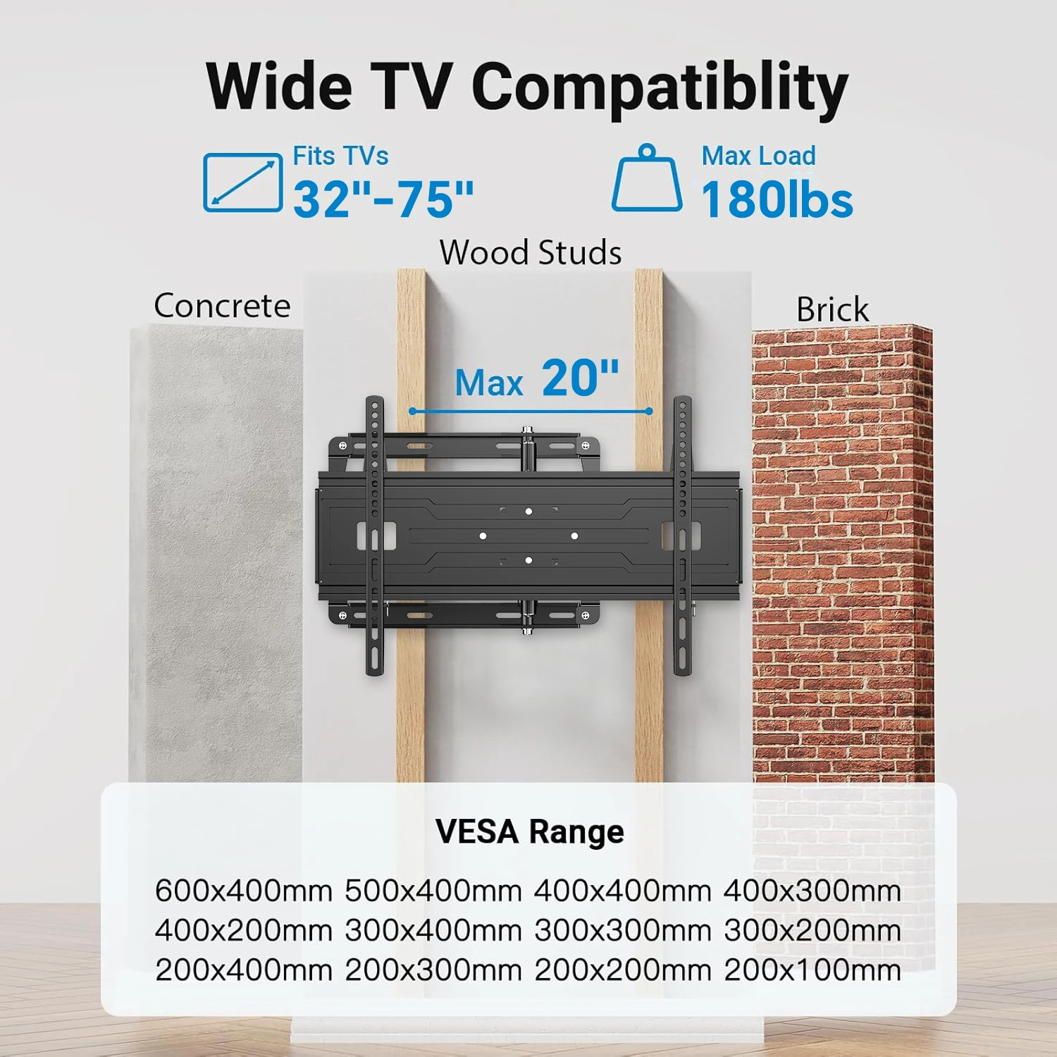 Full Motion TV Wall Mount for 32-75 inch TVs, Corner Articulating TV Mount Bracket with 33inch Long Arm Extension, Swivel, Tilt
